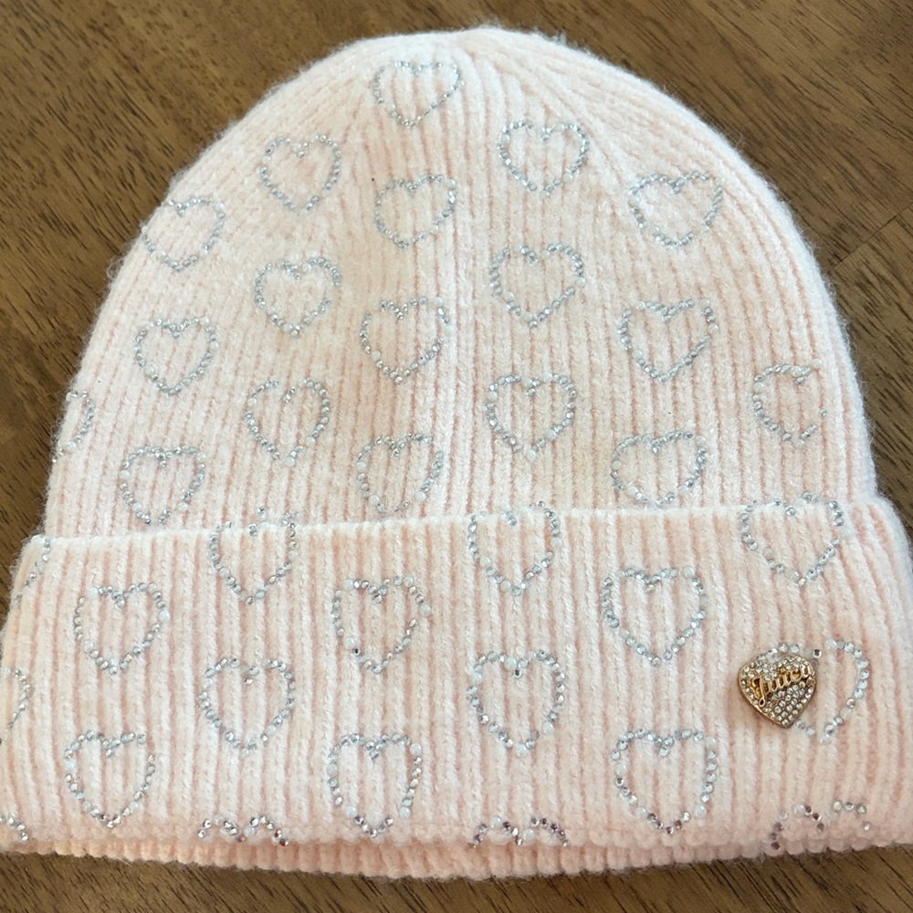 Juicy Couture Pink Heart-Patterned Beanie